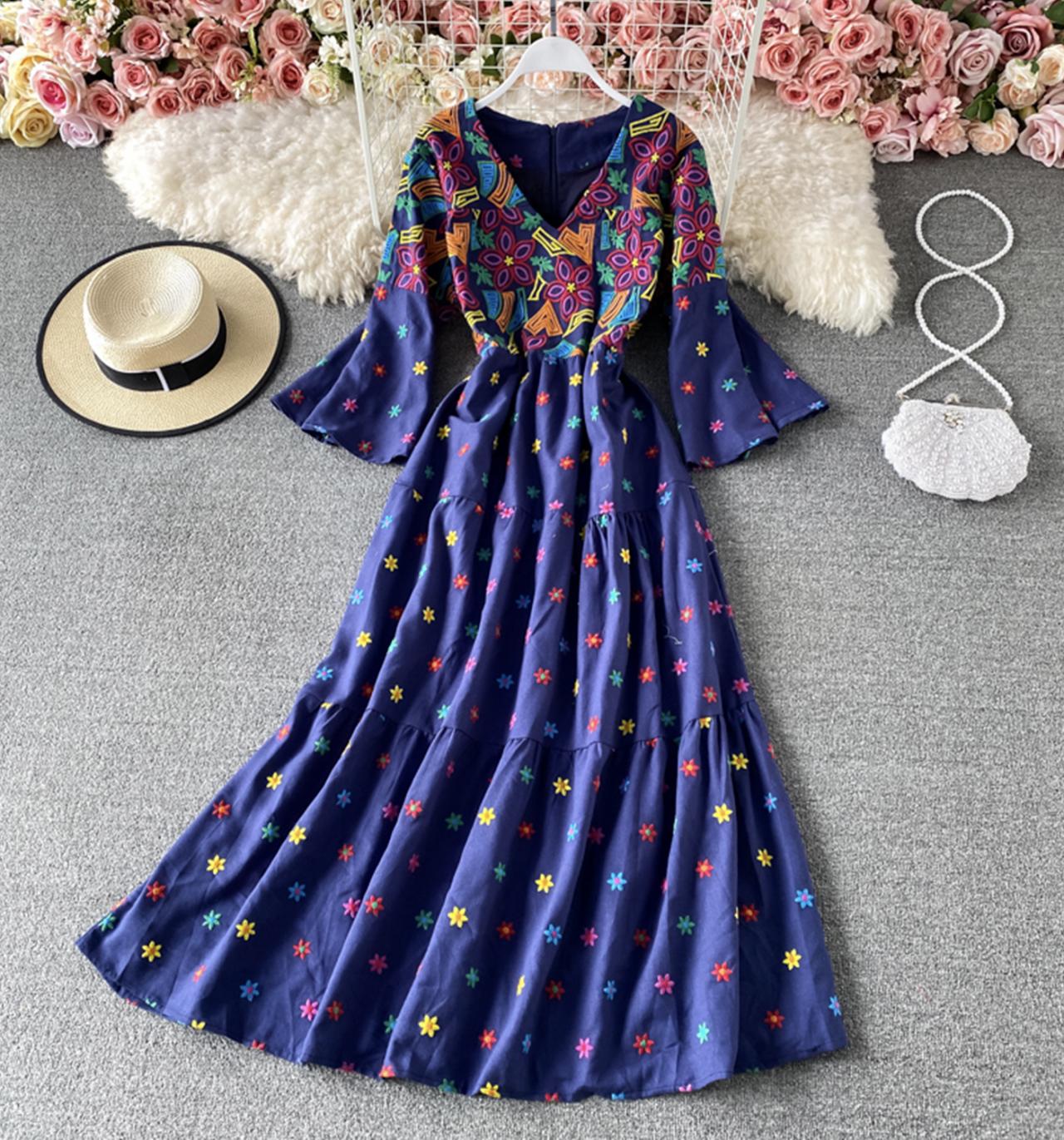 Cute A line embroidered dress  734