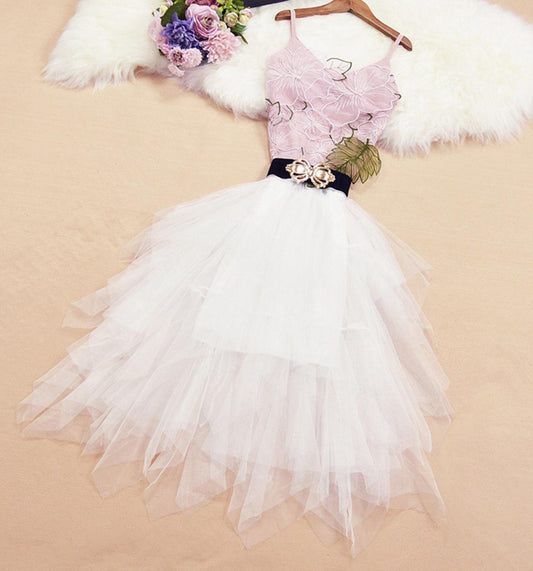 Cute v neck tulle short dress fashion dress  718