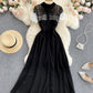 Cute lace short dress black A line dress  606