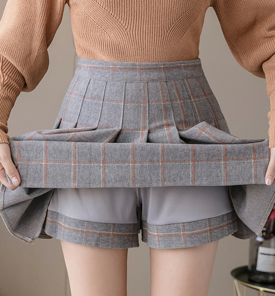 Cute A line plaid short skirt  3481