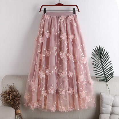 Cute A line tulle applique skirt  3451
