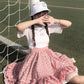 Sweet plaid suspender skirt plaid skirt  3491