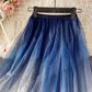 A line irregular tulle skirt gradient color skirt  3493