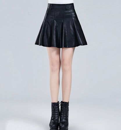 Stylish A line short skirt leather skirt  3466