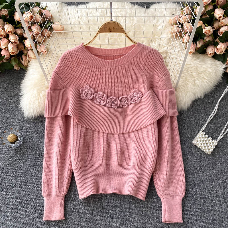 Lovely flowers long sleeve sweater round neck sweater 005