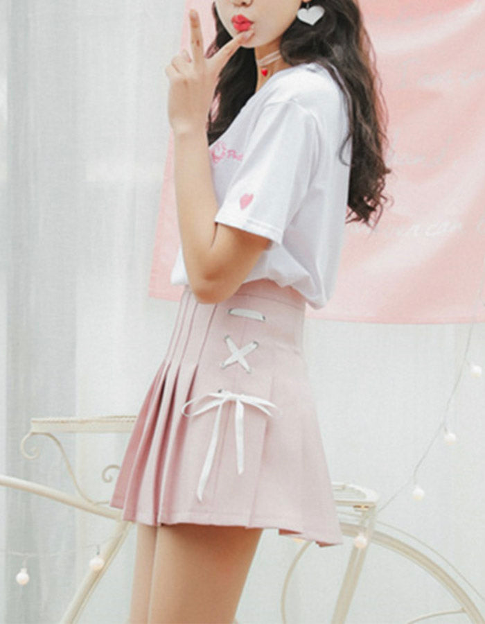 Cute side bow pleated skirt  3500
