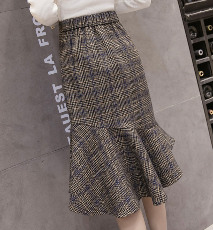 Stylish irregular plaid skirt  3475