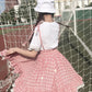 Sweet plaid suspender skirt plaid skirt  3491