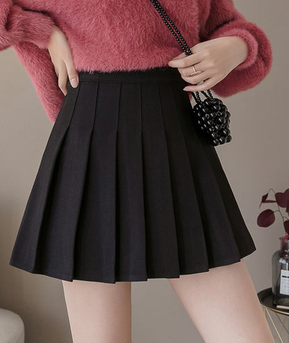 Stylish A line short skirt woolen cloth pleated skirt  3468