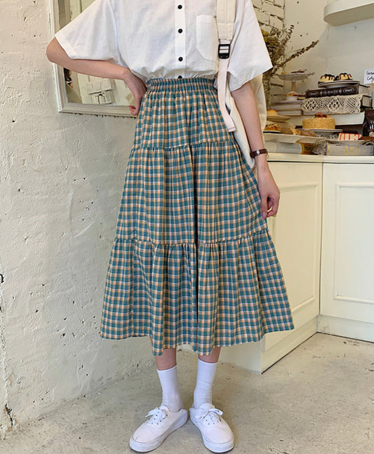 Jupe à carreaux verts Jupe trapèze 3494