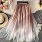 A line irregular tulle skirt gradient color skirt  3493
