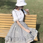 Sweet plaid suspender skirt plaid skirt  3491