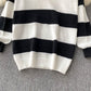 Simple V-neck knitted top long sleeve sweater  007