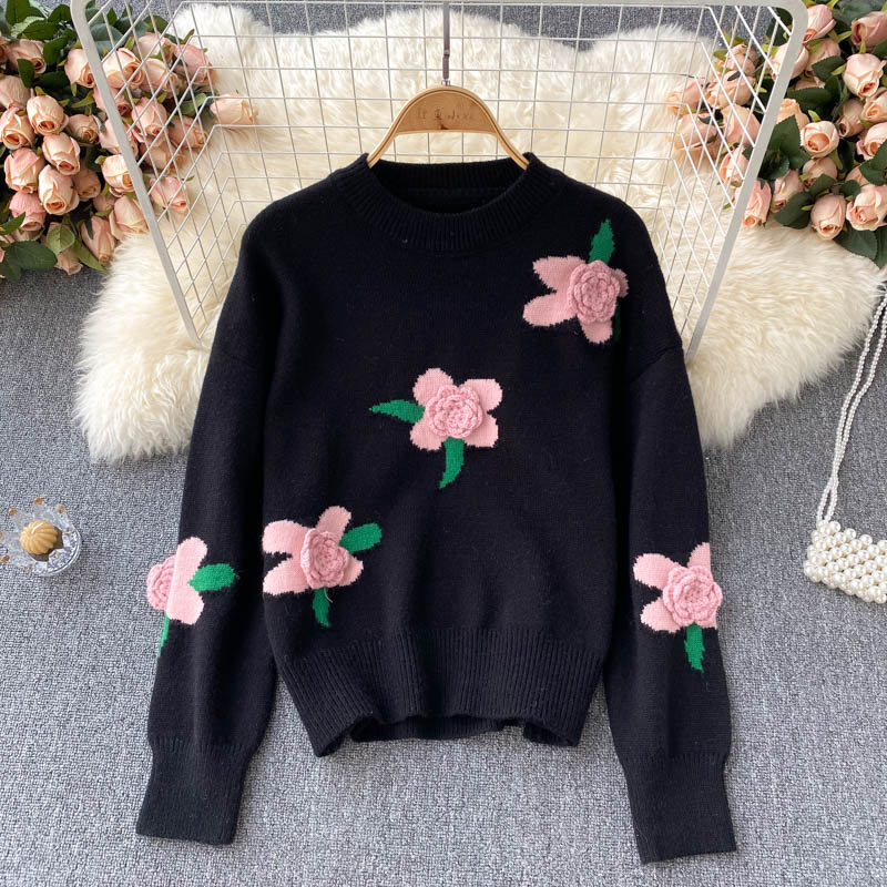 Lovely flowers long sleeve sweater 006