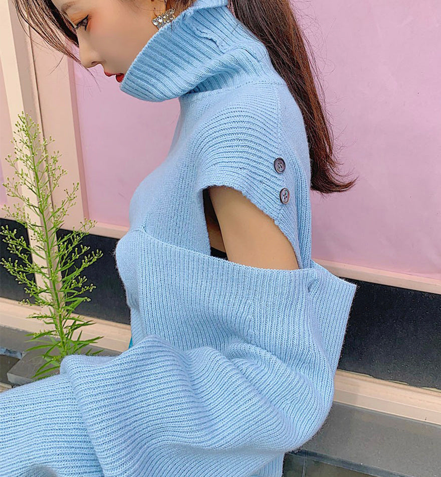 Uniquely designed turtleneck sweater loose long-sleeved sweater  079