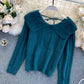 Cute lapel sweater long sleeve sweater  075