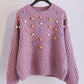 Colorful pom poms embellished round neck chunky sweater  062