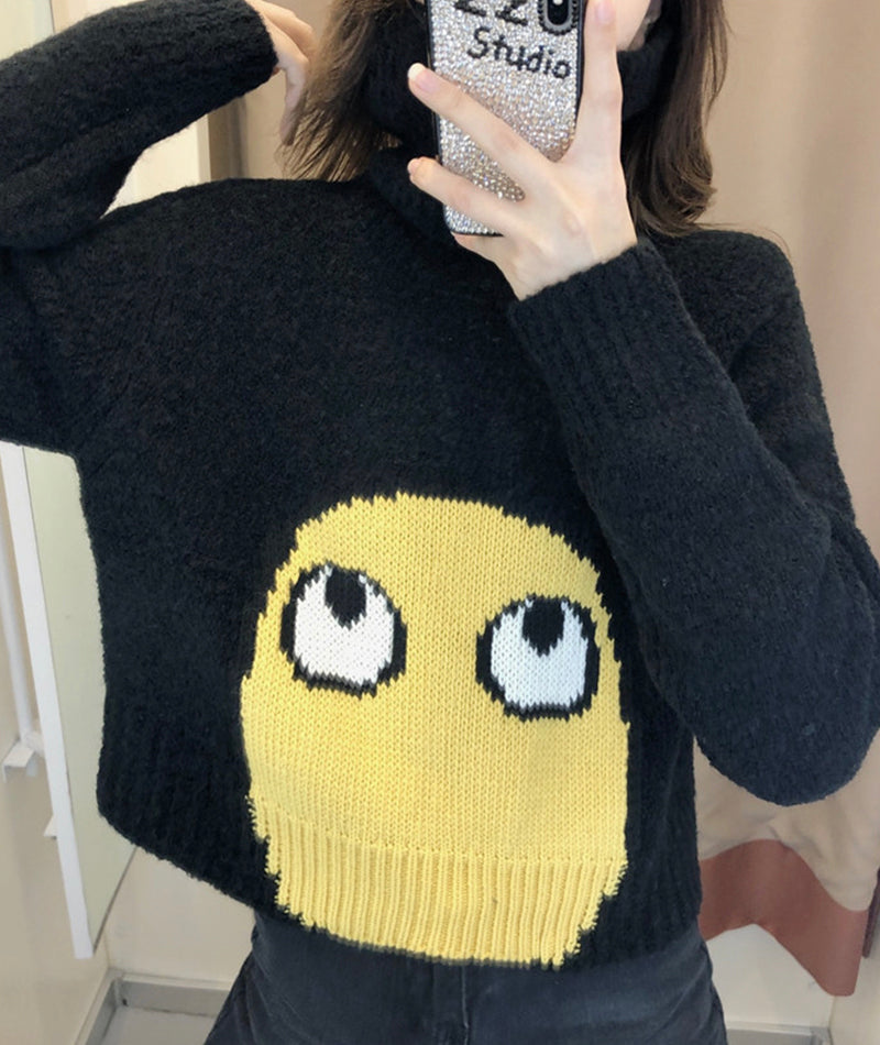 Cute big eyes sweater turtleneck sweater  096