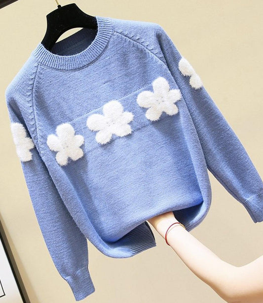 Sweet round neck flower sweater  041