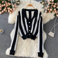 Simple striped long-sleeved short cardigan sweater  008