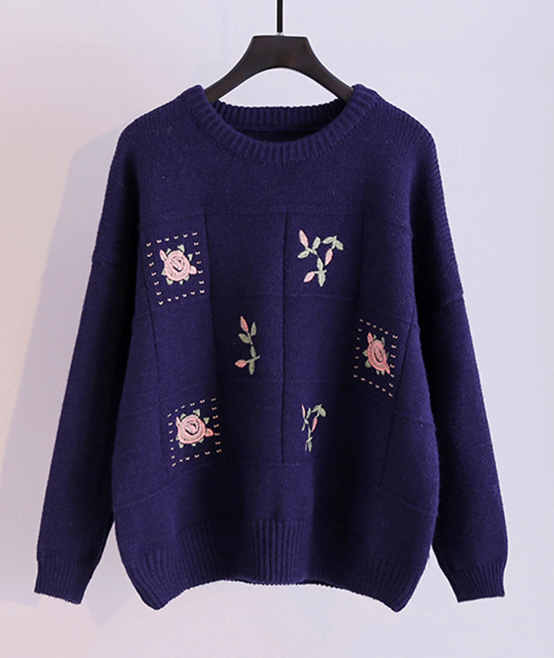 Sweater cute embroidery long sleeve sweater  064