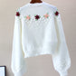 Sweet white flowers long sleeve sweater  081