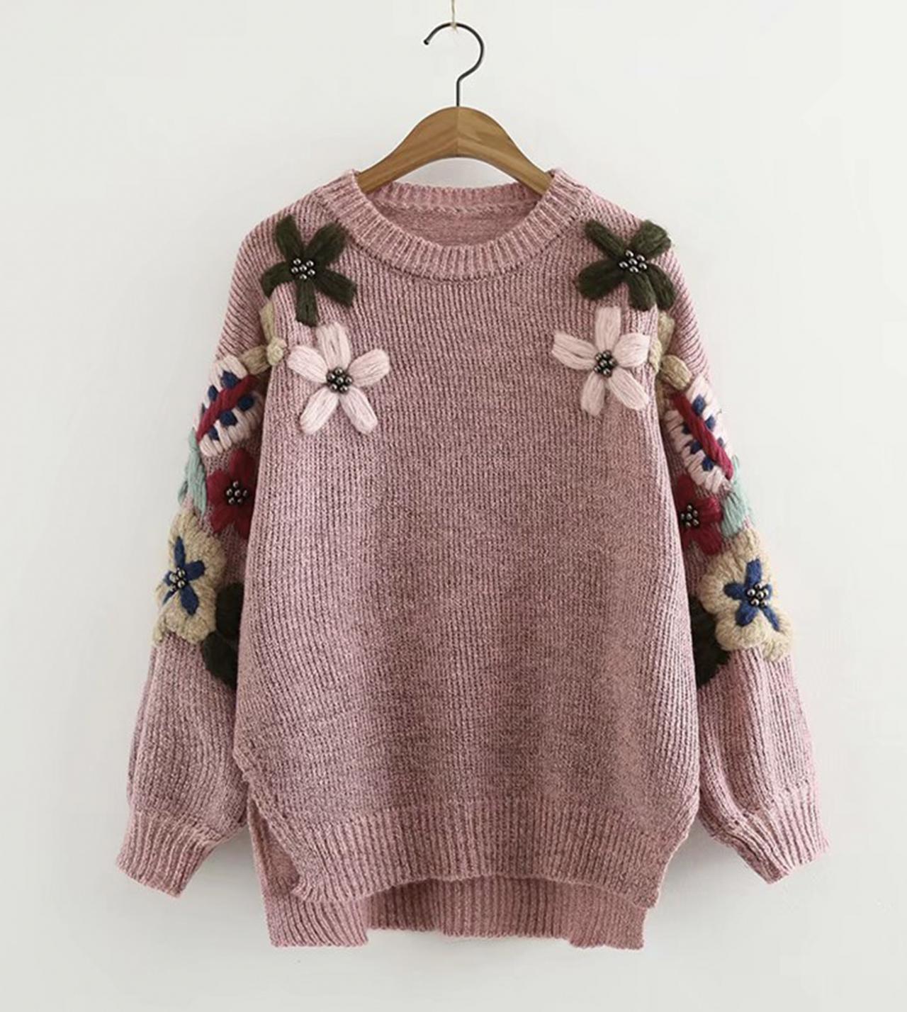 Lovely flowers long sleeve sweater  044