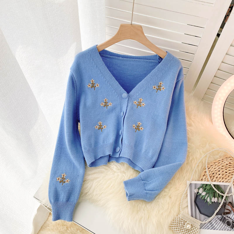 Cute knitted long sleeve short sweater  012