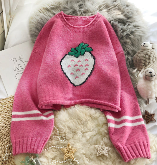 Lovely strawberry long sleeve sweater  052