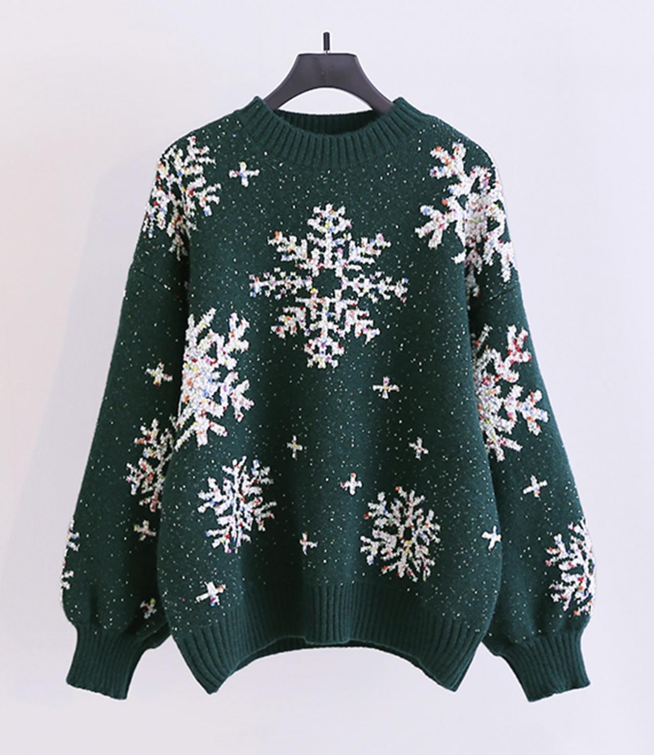 Cute snowflake long sleeve round neck sweater  029