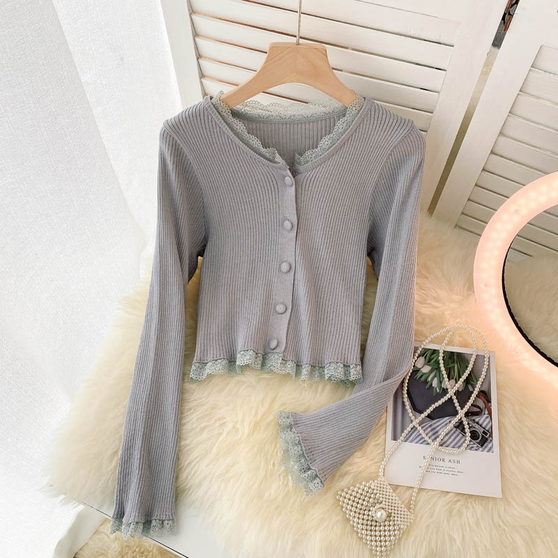 Simple Cardigan Lace Long Sleeve Sweater  020