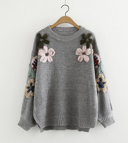 Lovely flowers long sleeve sweater  044