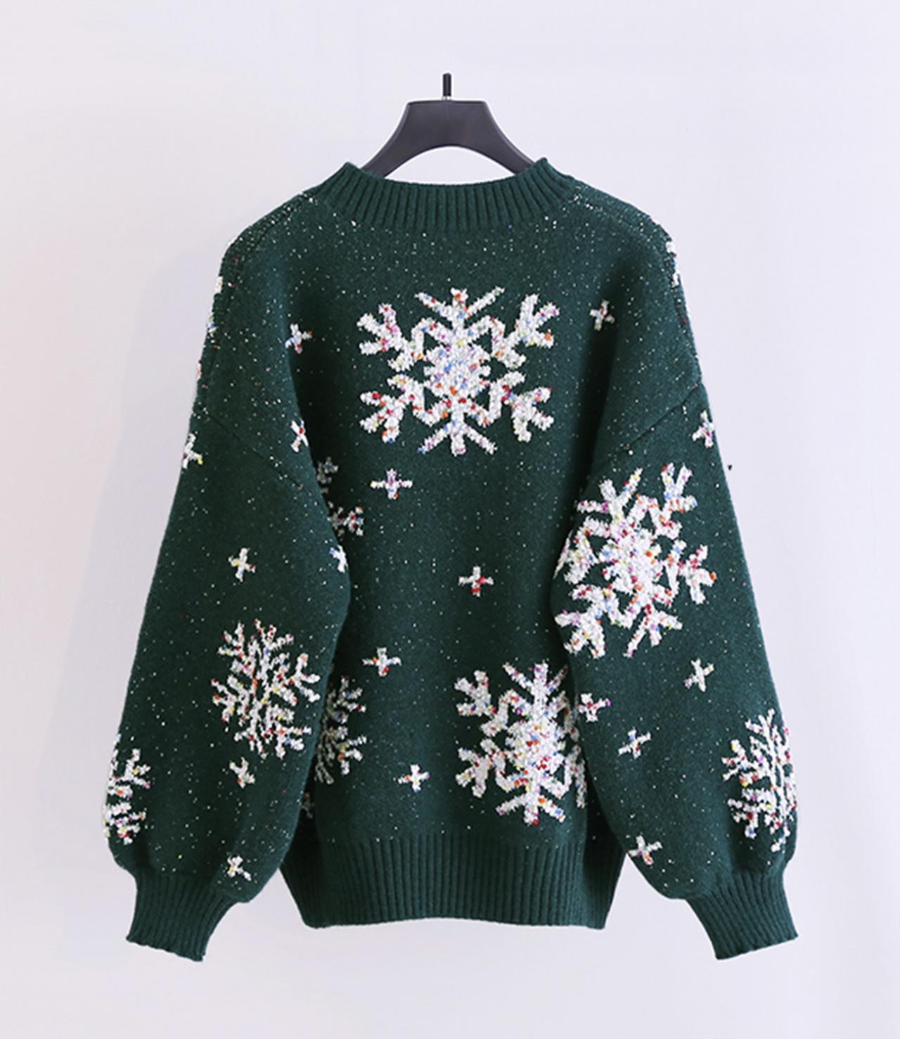 Cute snowflake long sleeve round neck sweater  029