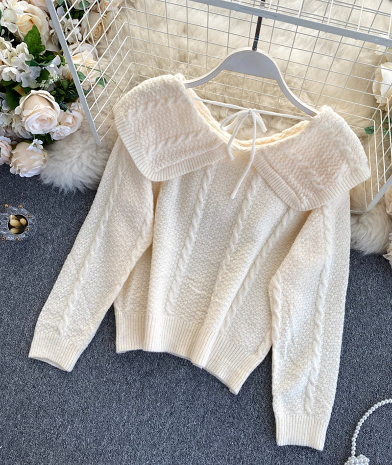 Cute lapel sweater long sleeve sweater  075