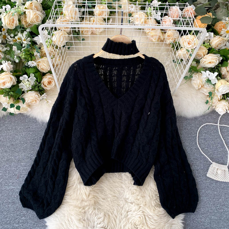 Vintage twist knit top v neckline long sweater  024