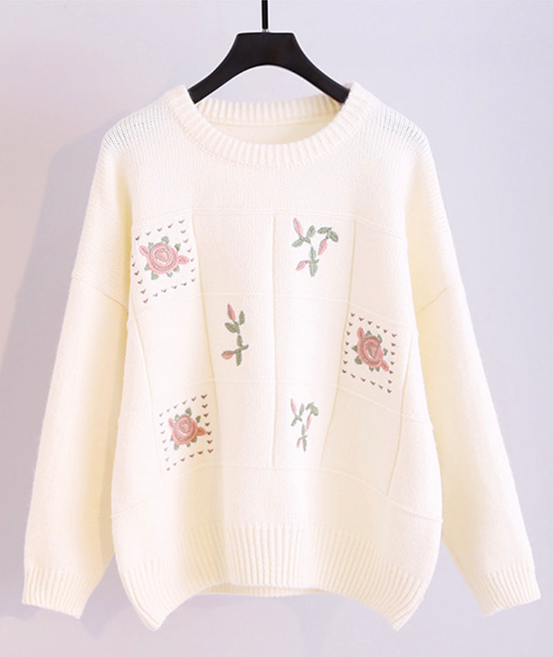 Sweater cute embroidery long sleeve sweater  064
