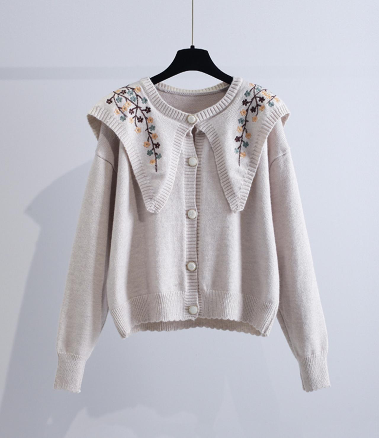 Cute embroidered long-sleeved cardigan sweater  028