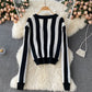 Simple striped long-sleeved short cardigan sweater  008