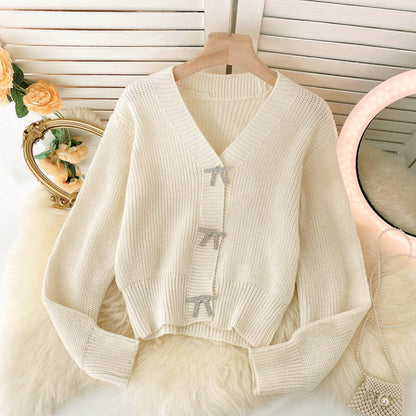 Lovely bow-knot long-sleeved cardigan sweater  009