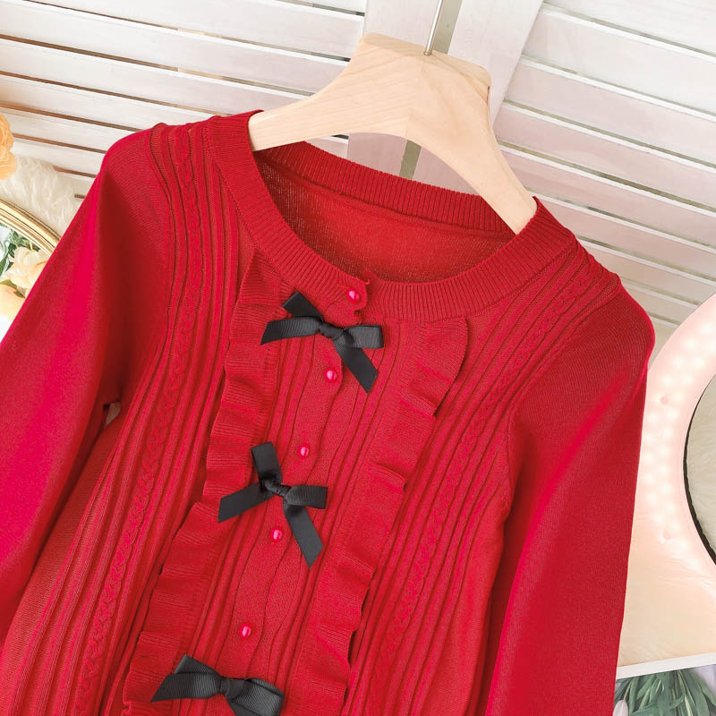 Lovely bow-knot long-sleeved cardigan sweater  010