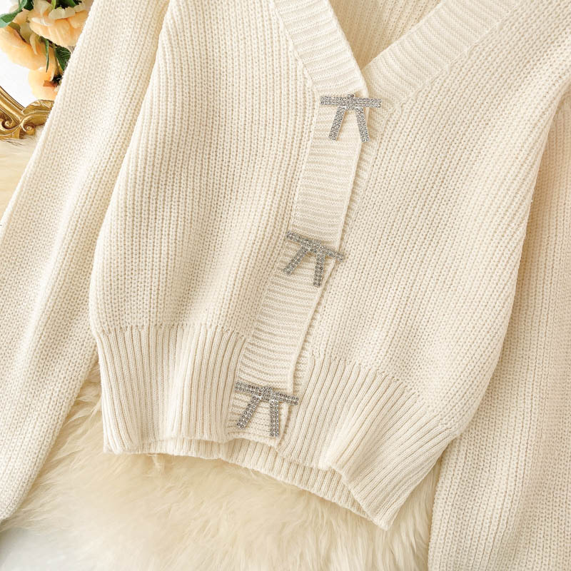 Lovely bow-knot long-sleeved cardigan sweater  009
