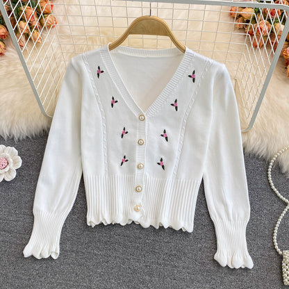 Cute cardigan long sleeve short sweater 002