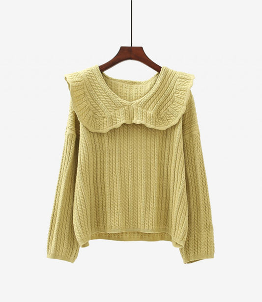 Cute long-sleeved lapel sweater 001