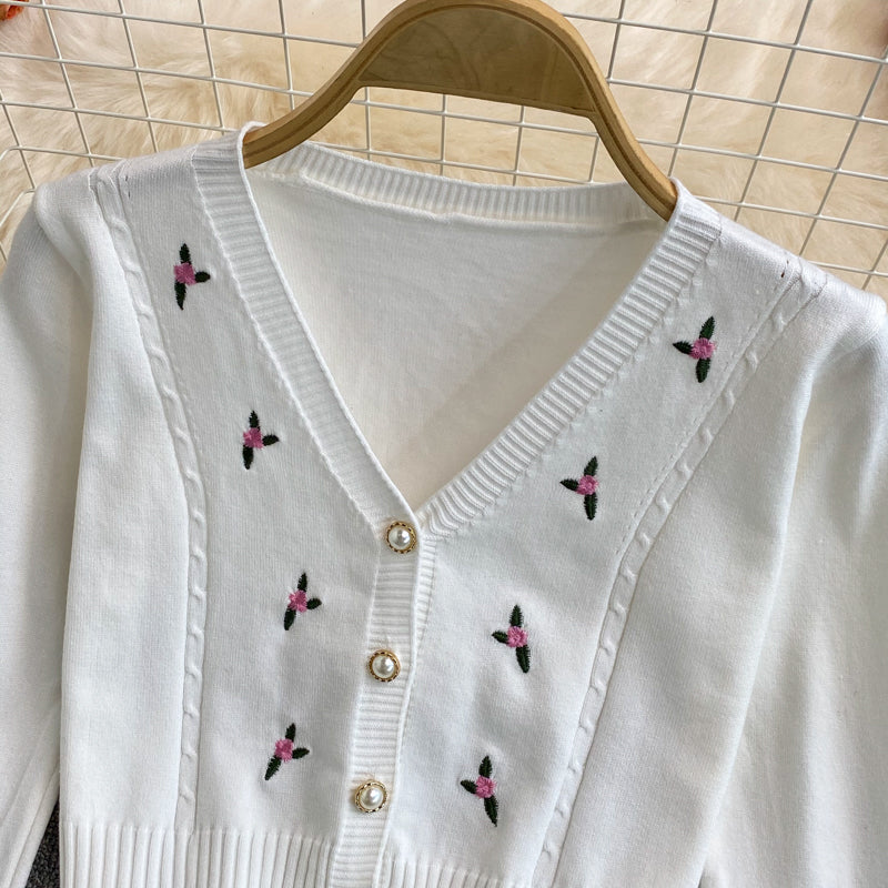 Cute cardigan long sleeve short sweater 002