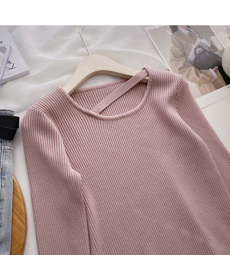Design sense crew neck sweater women's versatile bottoming shirt  6480