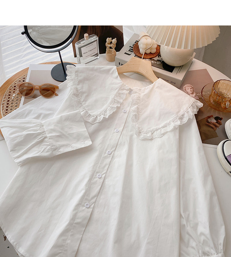 Lace Baby collar design shirt long sleeve top  6369
