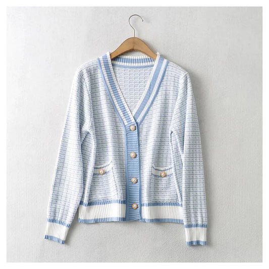 Xiaoxiangfeng V-neck pearl button loose knit cardigan coat  7460