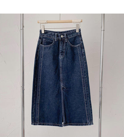 Vintage Port style split high waist denim skirt  5819