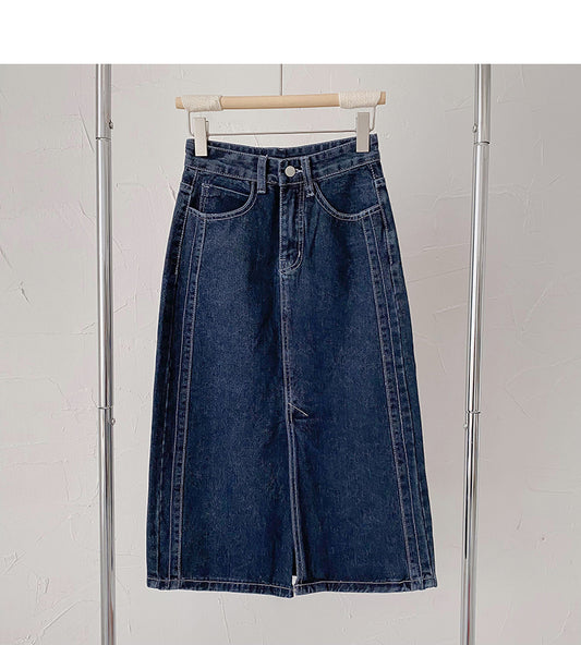 Vintage-Jeansrock im Port-Stil mit hoher Taille und geteilter Taille 5819