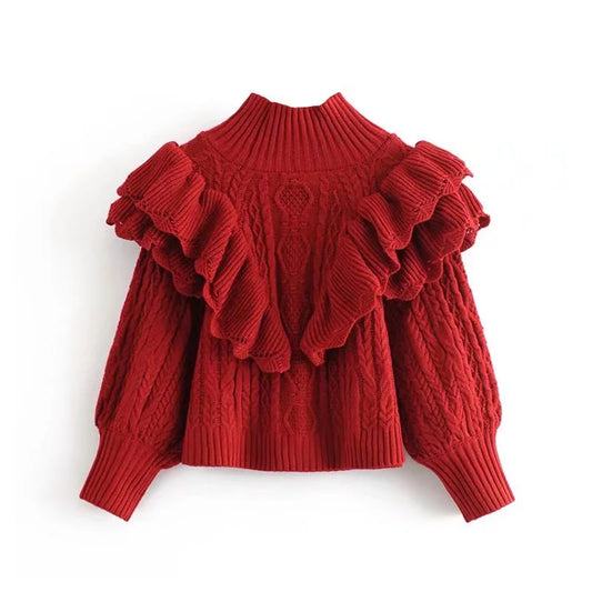 Versatile lace layered octet knit sweater  7455